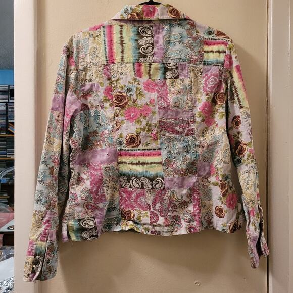 Christopher And Banks Womens  Patchwork Jacket Floral Paisley Eyelet Spring XL - Picture 10 of 11